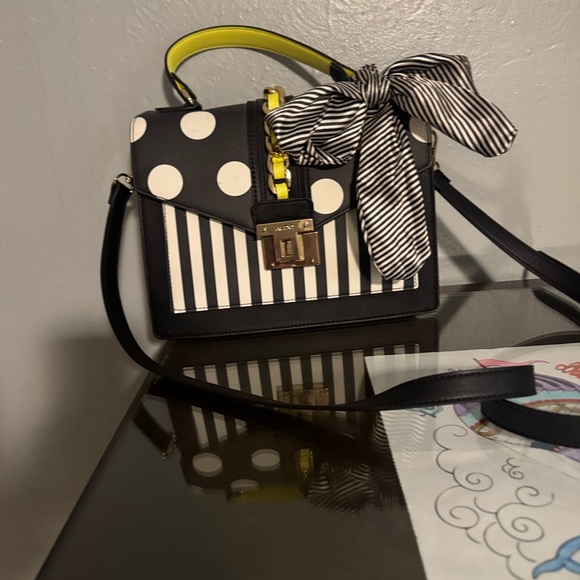 Aldo Handbags - Aldo Polka Dot and Stripe Crossbody Bag with Yellow Handle